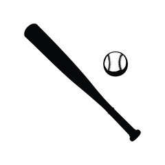 Baseball bat and baseball in silhouette sport equipment design illustration art, baseball bat and ball silhouette vector illustration