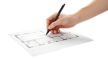 Drawing Floor Plan with Pen in Hand Architectural Design Project