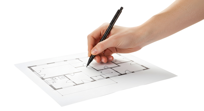 Drawing Floor Plan with Pen in Hand Architectural Design Project