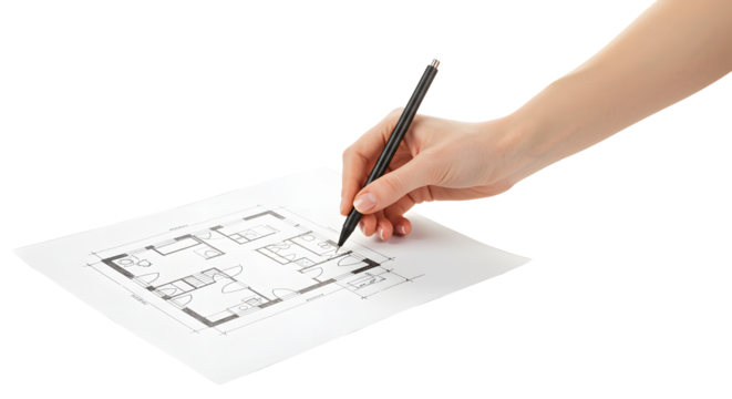 Drawing a Floor Plan by Hand with Pen for Architecture Design