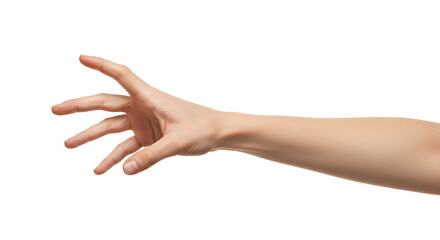 Reaching human hand gesture with arm isolated against Transparent Background