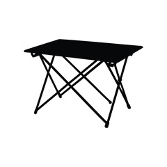 Silhouette of a folding table often used for camping or picnics, camping table on silhouette vector illustration