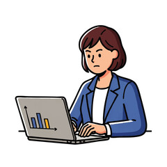 Focused businesswoman analyzing financial data on laptop, business success and strategy concept