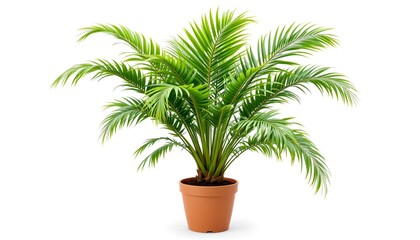 Obraz premium A vibrant potted palm in a studio setting with lush green fronds