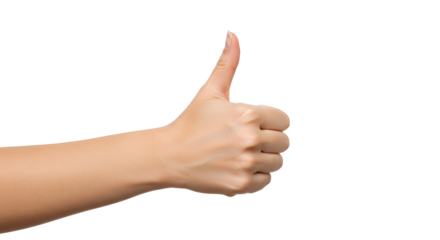 Hand gesturing thumbs up against Transparent Background shows approval