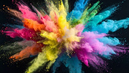 Vibrant colorful powder explosion creates dynamic abstract art for creative projects and bold marketing