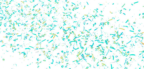 Festive confetti background with teal and gold ribbons. Perfect for party invitations, celebrations, and more!