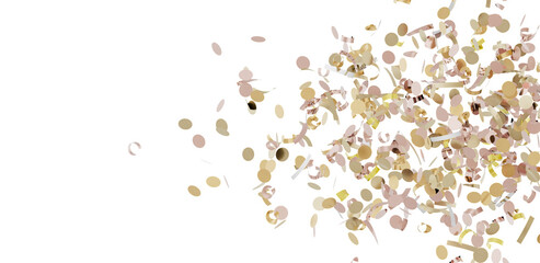 Beautiful rose gold and gold confetti falling on white background. Perfect for celebrations, parties, and festive designs.