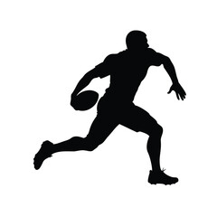 Silhouette of a Football Player Running with the Ball in His Hand, football in motion silhouette vector illustration