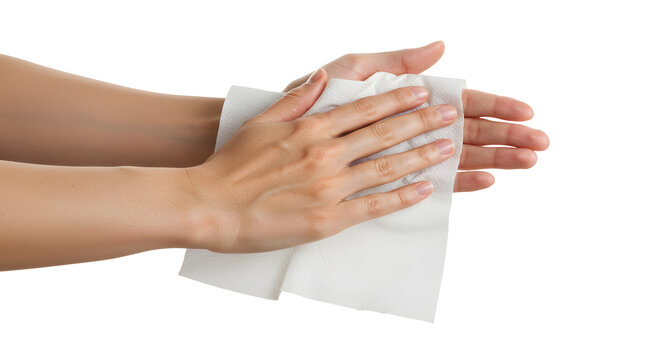 Person cleaning hands with a clean white paper towel