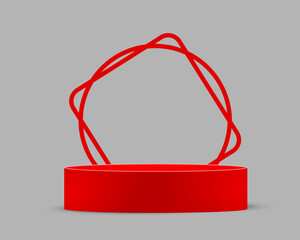 Red Podium with Circular Wireframe Decoration
