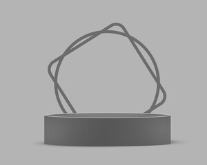 Black 3D Podium with Artistic Wireframe