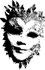 Grunge tribal mask silhouette in black and white for urban art and design