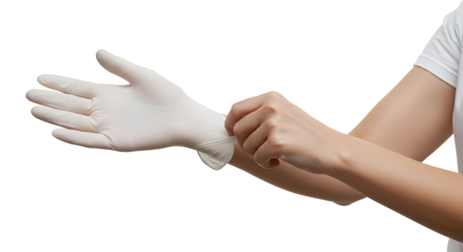 Putting on Glove Preparing for Procedure on Transparent Background