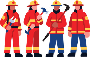 Firefighter Vector Illustration in Uniform with Equipment
