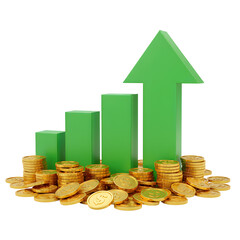 Increasing Financial Growth Depicted by a Green Arrow and Gold Coins