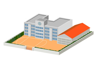 小中学校の校舎と体育館とグラウンド