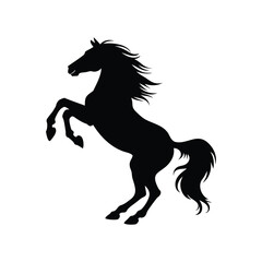 Majestic black stallion silhouette rearing up on its hind legs powerfully, horse rearing up silhouette vector illustration