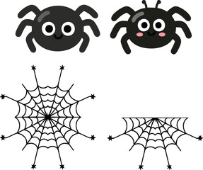 Cute Cartoon Spiders with Webs Illustration