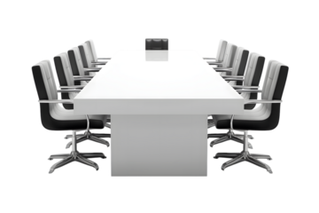  modern, minimalistic conference room with  large table and chairs isolated on white background