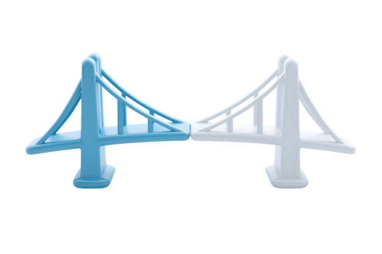 Two bridge models, representing connection and structural design isolated on white background