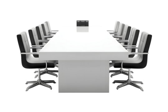  modern, minimalistic conference room with  large table and chairs isolated on white background