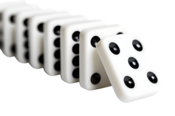 Dominoes are in chain reaction isolated on white background