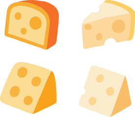 Cheese Block and Slice Vector Illustration with Holes