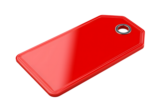  blank red price tag with shiny surface, perfect for product labeling isolated on white background