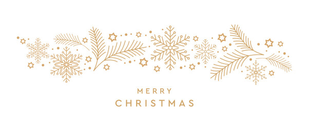 merry christmas greeting card with snowflake fir branches border vector illustration