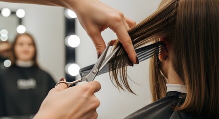 Naklejka premium Close Up of Professional Haircut at a Salon
