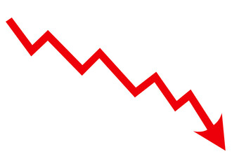 Red zigzag arrow pointing down, isolated on transparent background, symbolizing financial decline or negative trend