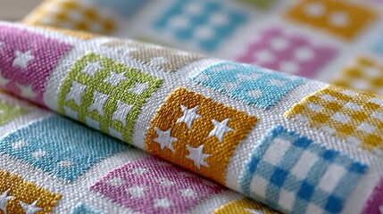 Fototapeta premium Vintage Watercolor Patchwork Fabric Design for Baby Girls in Pastel Colors