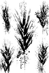 High contrast black and white stencil of grunge floral elements for artistic design