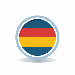 Colorful three striped circle icon with blue red yellow horizontal bands and a subtle shadow