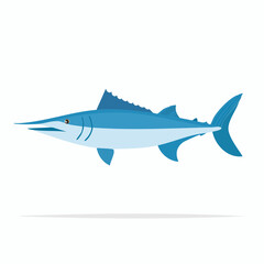 Naklejka premium Blue marlin illustration, isolated vector graphics of large saltwater fish, stylized sea creature depiction.