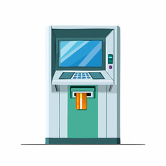 Automated Teller Machine with credit card inserted for banking transaction illustration