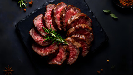 슬라이스된 스테이크와 허브