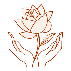 Beauty Aesthetic Hand Holding Flower Black and White Round Icons.