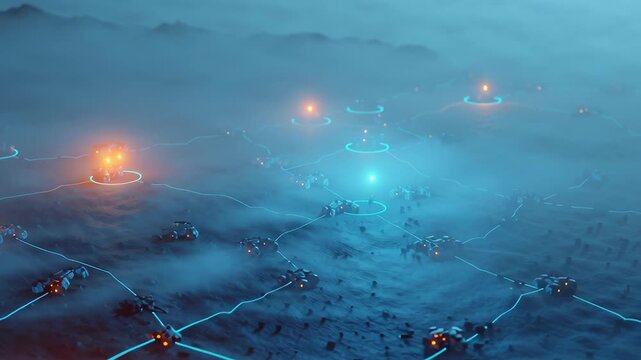 Game like minimalist battlefield with two opposing color zones, tiny flags, and symmetrical map lines