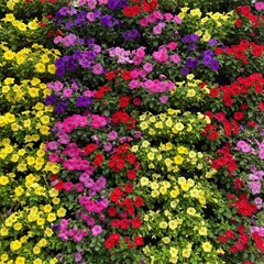 Colorful petunia flowerbed in full bloom floral display