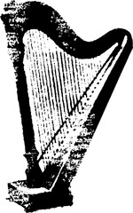 Obraz premium Vintage grunge harp silhouette in high contrast black and white for artistic design