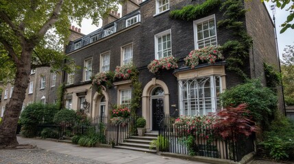 A charming Georgian townhouse in the heart of London, with unique architectural features and a well-maintained garden.
