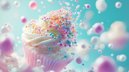 Colorful cupcake with sprinkles styled dessert bakery photography concept sweet treat image