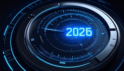 Futuristic Digital Clock Concept with 2026 New Year Design, Generated with AI.