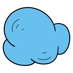 Hand-drawn cartoon blue cloud on a white background.