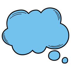 Hand-drawn cartoon empty blue speech bubble on a white background.