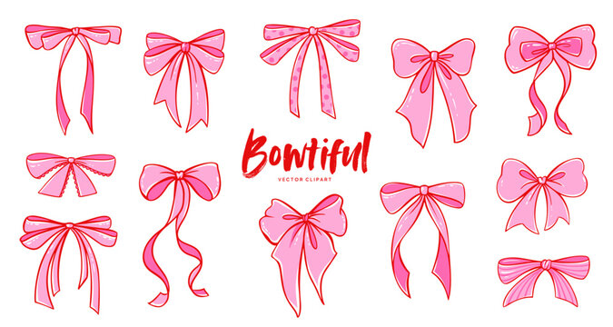 Whimsical pink bow collection with ribbon details and cute coquette style.