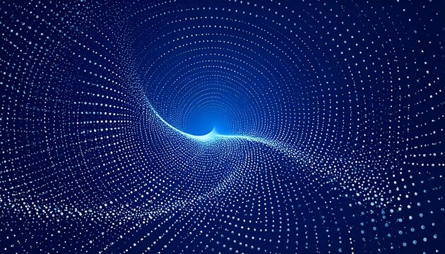 Dynamic digital tunnel of glowing blue particles creating a futuristic, abstract data flow experience