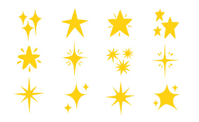 Crayon Star and Moon Doodle Set in Hand-Drawn Style. Includes Spark Yellow Stars
